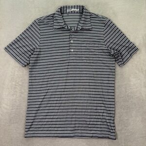 Criquet Mens Large Polo Shirt Navy Blue White Striped Levy Cup Matches 2021 Golf